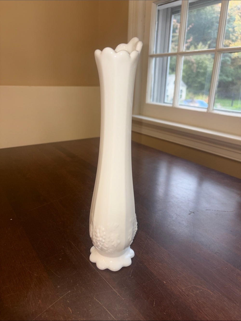 Westmoreland White Milk Glass Swung Vase 11.5”